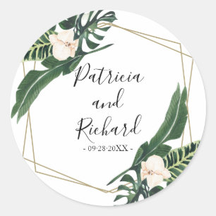 Sticker Rond Mariage Tropical Géométrique de Destination
