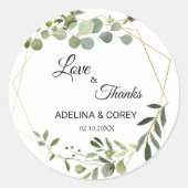 Sticker Rond Mariage Tropical Green Feuilles Amour & Merci (Devant)