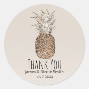 Sticker Rond Mariage Tropical Hawaïen Ananas Rustique