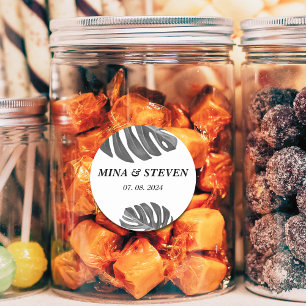 Sticker Rond mariage tropical moderne noir et blanc