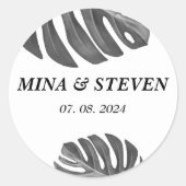 Sticker Rond mariage tropical moderne noir et blanc (Devant)