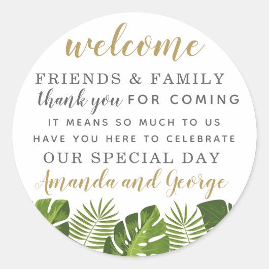 Sticker Rond Mariage tropical, préférez un remerciement personn (Devant)