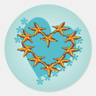 Sticker Rond Mariage tropical Starfish Heart Summer Beach