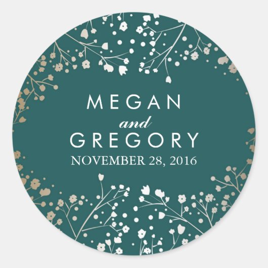 Sticker Rond Mariage Turquoise de la respiration pour bébé Gold (Devant)