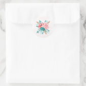 Sticker Rond Mariage turquoise et corail Peony (Sac)