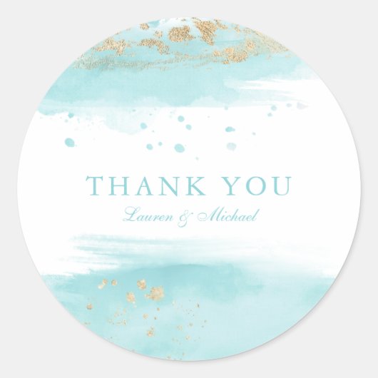Sticker Rond Mariage Turquoise Favor Merci (Devant)