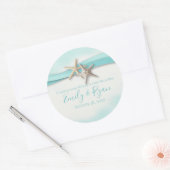 Sticker Rond Mariage turquoise Starfish et Ribbon (Enveloppe)