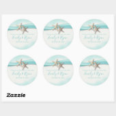 Sticker Rond Mariage turquoise Starfish et Ribbon (Feuille)