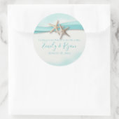 Sticker Rond Mariage turquoise Starfish et Ribbon (Sac)