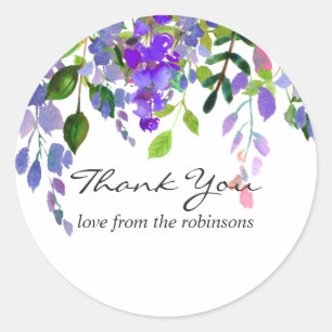 Sticker Rond Mariage ultra-violet aquarelle florale