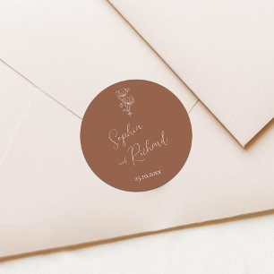 Sticker Rond Mariage végétal minimaliste en terre cuite Boho