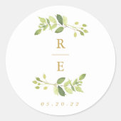 Sticker Rond Mariage verdoyant et or initial (Devant)