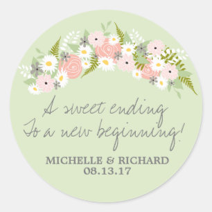 Sticker Rond Mariage vert clair de couronne de fleurs