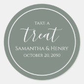 Sticker Rond Mariage Vert Écriture Simple Calligraphie Traiteme (Devant)