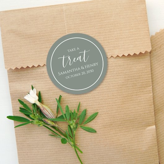 Sticker Rond Mariage Vert Écriture Simple Calligraphie Traiteme