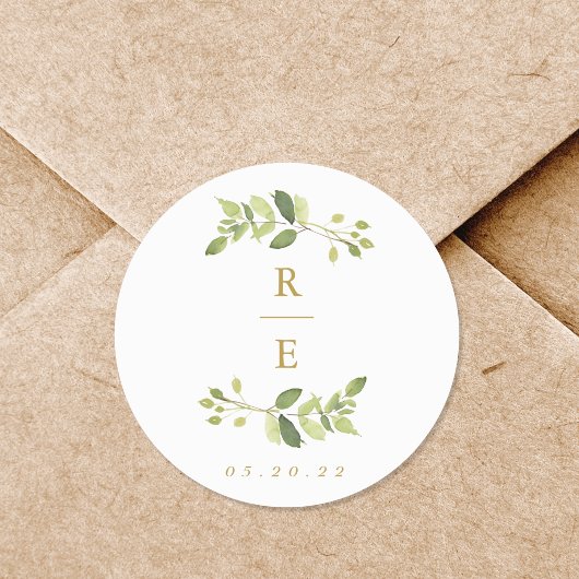 Sticker Rond Mariage Vert et Or Initial