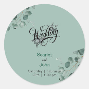 Sticker Rond Mariage vert eucalyptus de sauge d'aquarelle moder