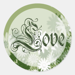 Sticker Rond Mariage vert Floral Amour Enveloppe Sceau