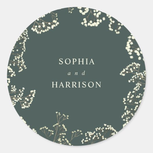 Sticker Rond Mariage vert Gypsophila serviettes (Devant)
