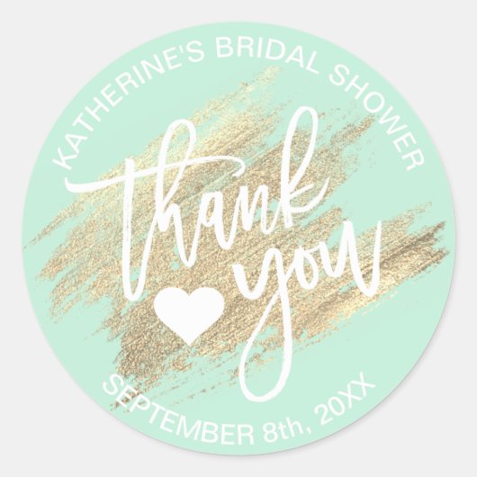 Sticker Rond Mariage Vert Menthe Blanc Doré Coup de Pinceau Écl (Devant)