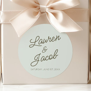 Sticker Rond Mariage Vert Minimaliste Moderne