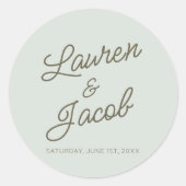 Sticker Rond Mariage Vert Minimaliste Moderne (Devant)