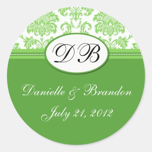 Sticker Rond Mariage vert Monogramme Damask Seal (Devant)