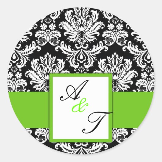 Sticker Rond Mariage vert Monogramme Damask Seal (Devant)
