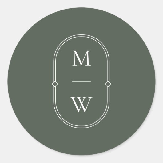 Sticker Rond Mariage vert monogramme minimaliste (Devant)