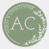 Sticker Rond Mariage vert Muet de cadre de feuillage moderne (Devant)