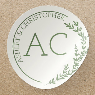 Sticker Rond Mariage vert Muet de cadre de feuillage moderne