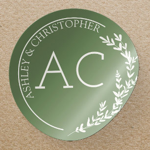 Sticker Rond Mariage vert Muet de cadre de feuillage moderne