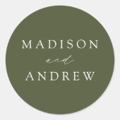 Sticker Rond Mariage vert olive élégant moderne (Devant)