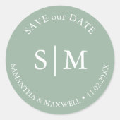 Sticker Rond Mariage vert Sage Monogrammé (Devant)