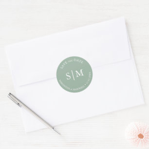 Sticker Rond Mariage vert Sage Monogrammé
