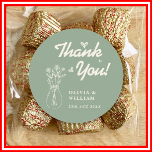 Sticker Rond Mariage Vert Sauge   Fleur Sauvage