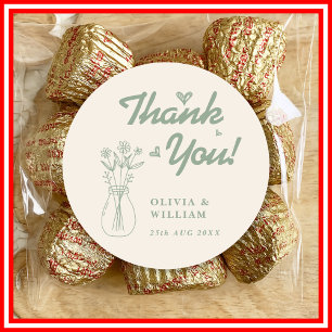 Sticker Rond Mariage Vert Sauge Fleur Sauvage