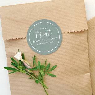 Sticker Rond Mariage Vert Simple Calligraphie Script Treat