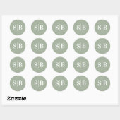 Sticker Rond Mariage vert simple feuille claire monogramme (Feuille)