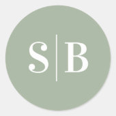 Sticker Rond Mariage vert simple feuille claire monogramme (Devant)