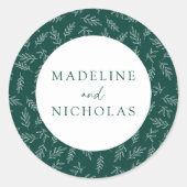 Sticker Rond Mariage vert végétal minimaliste moderne (Devant)