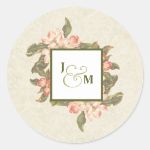 Sticker Rond Mariage vintage Apple Blossom Initiales