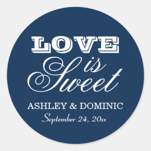 Sticker Rond Mariage Vintage Bleu Nuit Love is Sweet