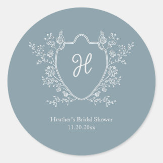 Sticker Rond Mariage Vintage Crête Monogramme Bleu