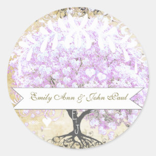 Sticker Rond Mariage Vintage d'oiseaux de l'arbre de la feuille