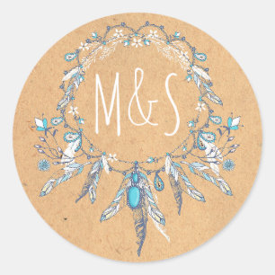 Sticker Rond mariage vintage dreamcathcer boho