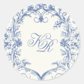 Sticker Rond Mariage Vintage Floral Double Monogramme (Devant)