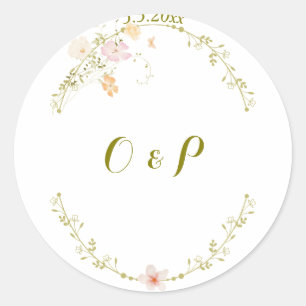 Sticker Rond Mariage Vintage Floral Ornament Classic