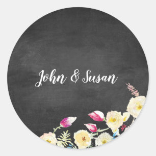 Sticker Rond Mariage Vintage Floral Rustique Chalkboard