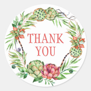 Sticker Rond Mariage vintage Floral Succulent   MERCI